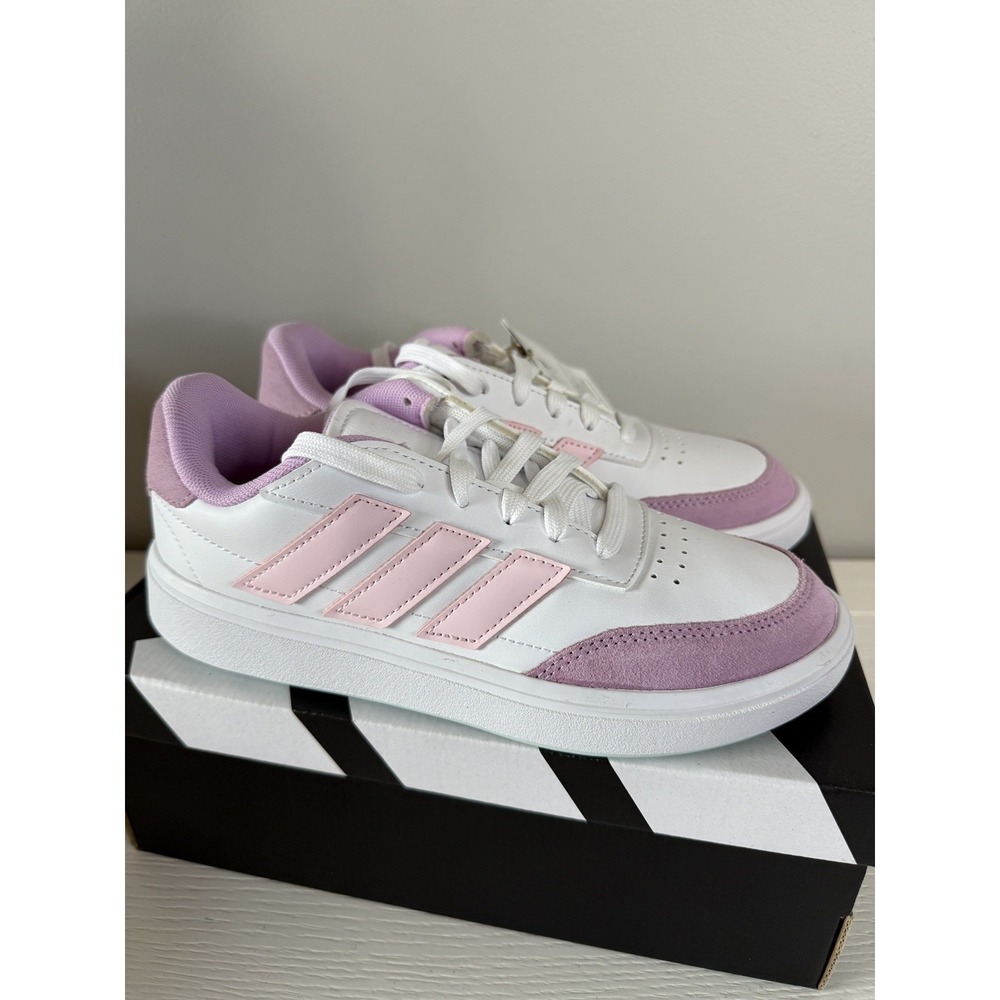 Adidas Court block Youth Tennis Shoe Size 4 Pink Bliss/lilac White